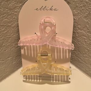 Ettika 2Pk Medium Claw Hair Clips Pink & Yellow Pastel Sheer Preppy Summer NWT